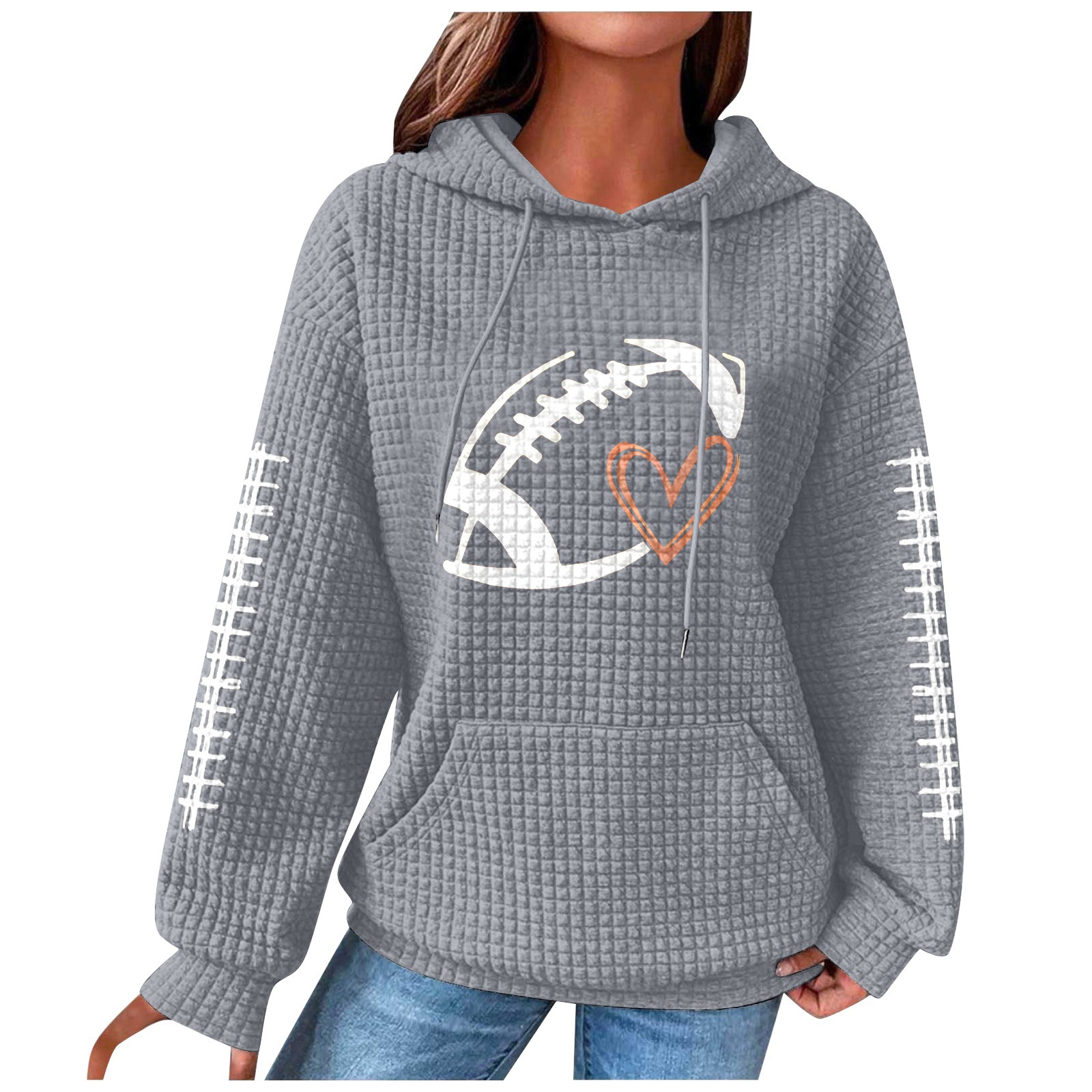 Women's Rugby Hoodie Waffle Knit Pullover Sweatshirt Print_voghion.com