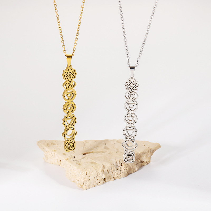 Cross-Border 7 Yoga Elements Lucky Pendant 304 Cut Stainless Steel Necklace Women's Tassel Line Clavicle Chain