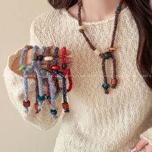原创设计款~针织毛线串珠抽拉项链女款独特设计感毛衣链叠戴配饰