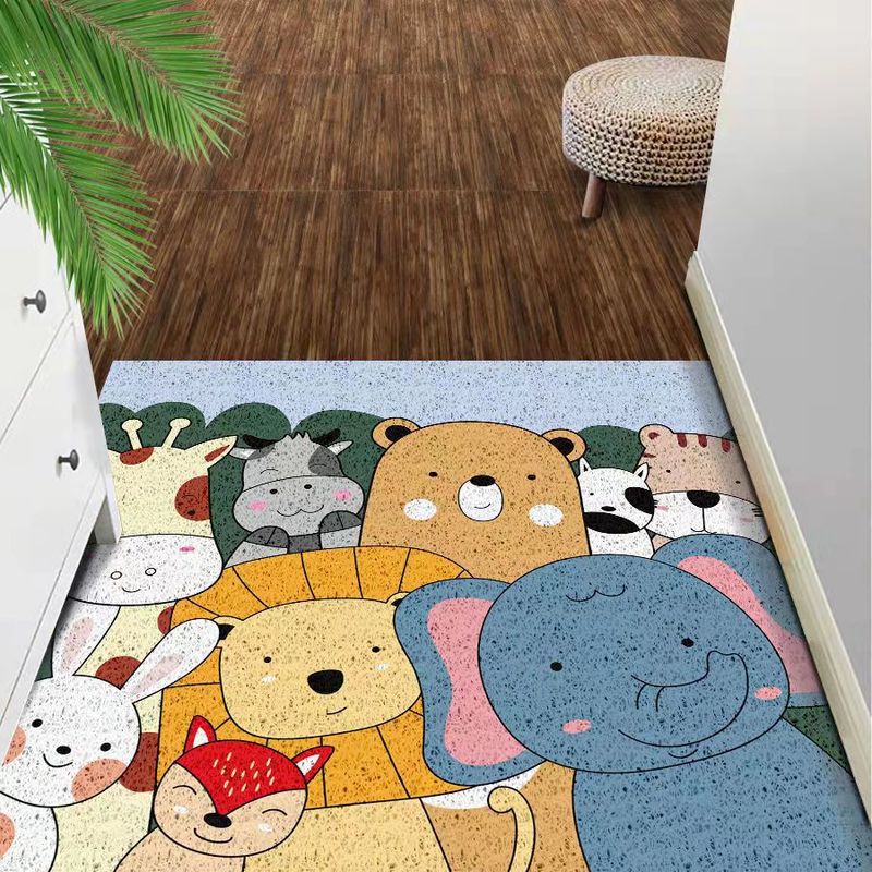 WO 漫画動物シルクサークル玄関ドアフロアマットカーペット PVC 耐摩耗性ドアホームフットマットカット可能|undefined