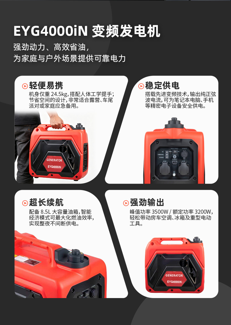 Portable 3.2Kw Handheld Silent Small Gasoline Generator for Cross-Border Outdoor Emergency Camping Wholesale