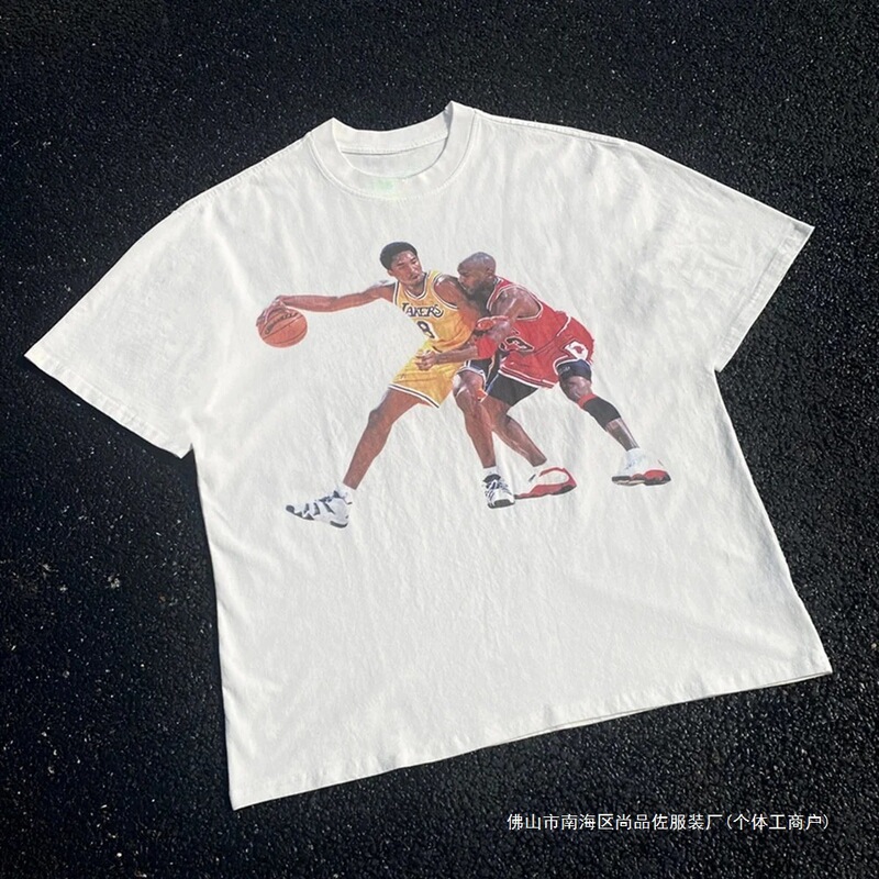 Cross-Border Independent Station Amazon Pure Cotton T-Shirt Streetwear Quality Basketball Kobe Bryant Graphic Solid Color