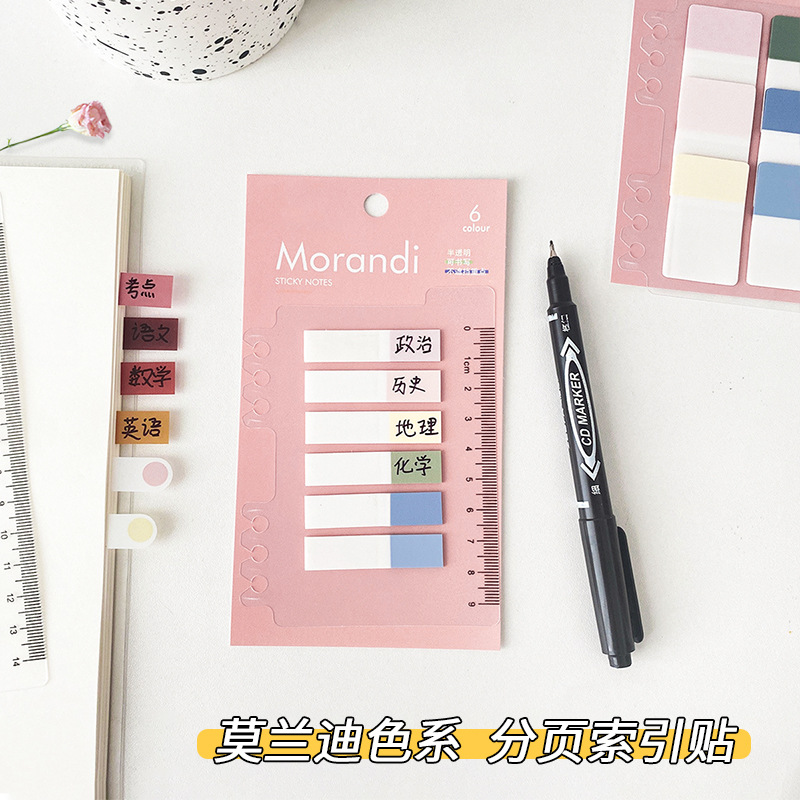 Self-adhesive multi-use memo pads, handwritten semi-transparent PET convenience notes, Instagram Morandi color index note paper set