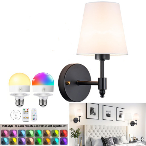 Luz de pared sin cableado transfronteriza americana dormitorio cabecera de cama luz de atmósfera decoración de sala de estar cubierta de lienzo recargable lámpara de pared atenuable