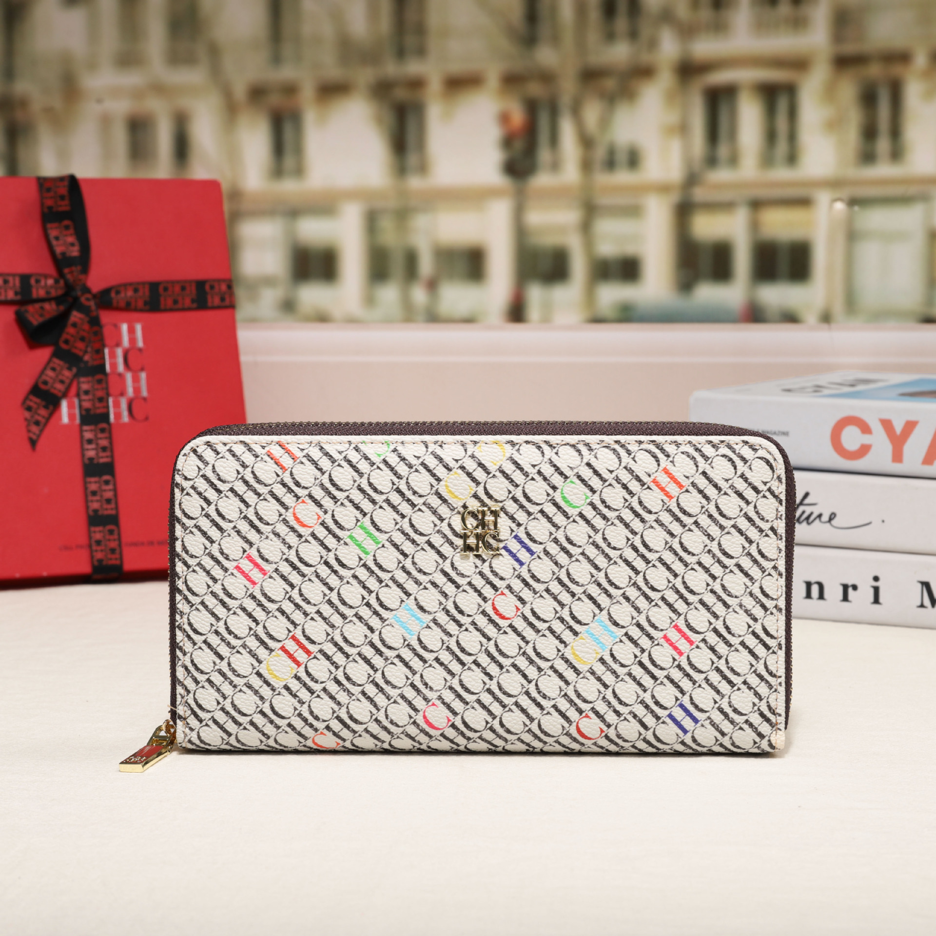 CHHC nuevo bolso 2025 moda femenina billetera con cremallera clásica textura real bolso largo unisex