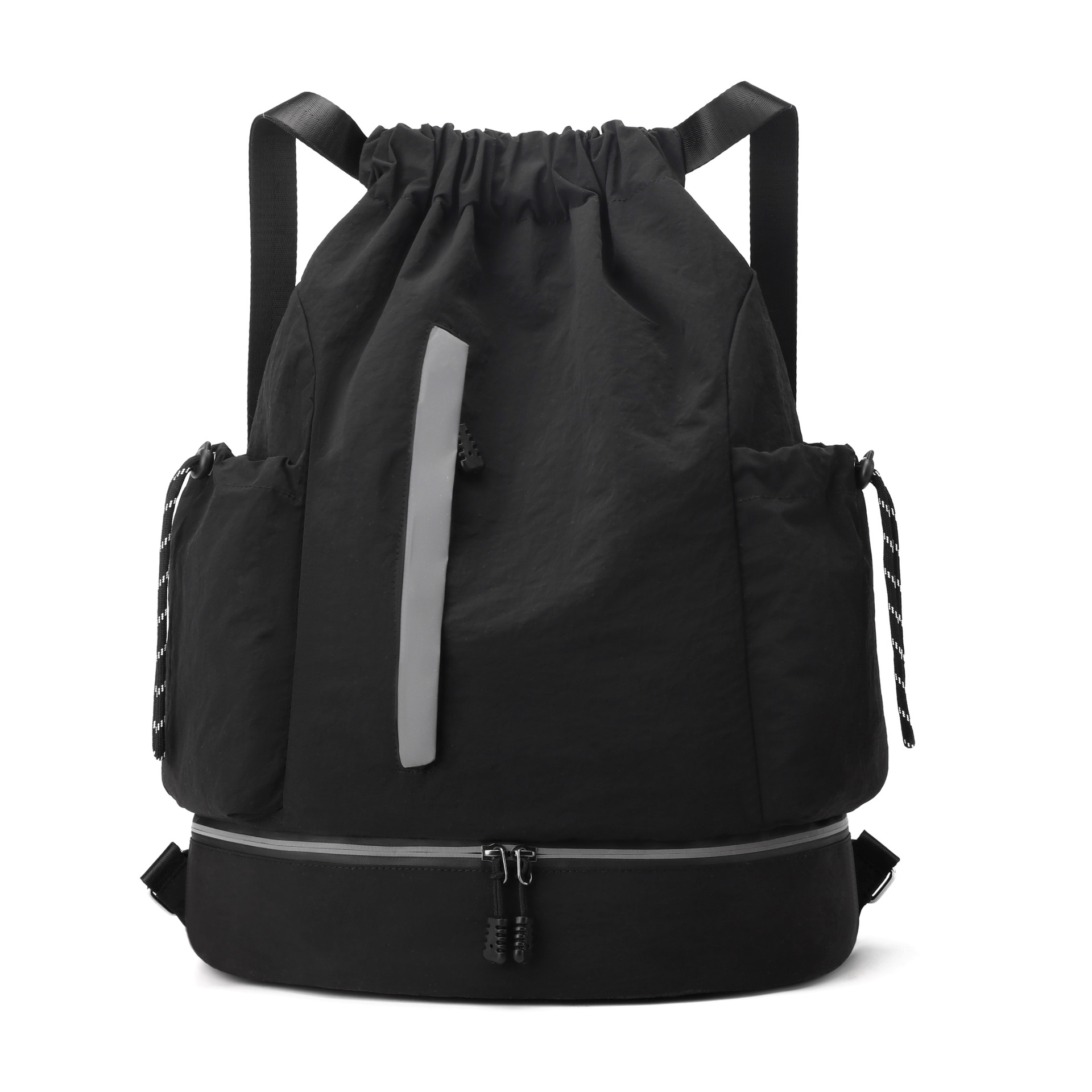 Bolso de baloncesto al aire libre ligero de moda, diseño de tira reflectante, deportes, fitness, ocio, mochila con cordón, stock de gran capacidad