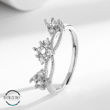 跨境爆款女戒指空托3主石铜排戒托diy镶嵌翡翠华子钻托仿S925银托