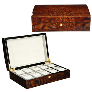 Watch Box Crocodile Pattern 10 Slot Watch Storage Box Lacquer Paint Box with Lock