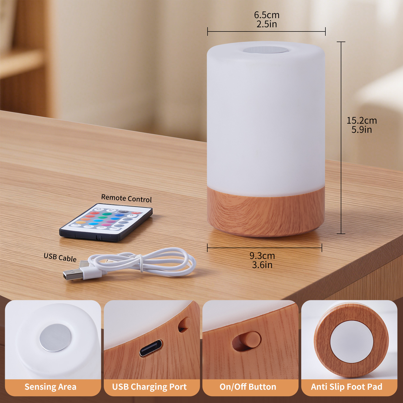 2026 lámpara de madera creativa lámpara de cabecera del dormitorio 13 luminarias luminosas de luz de tensión batería de luz de noche de alta calidad