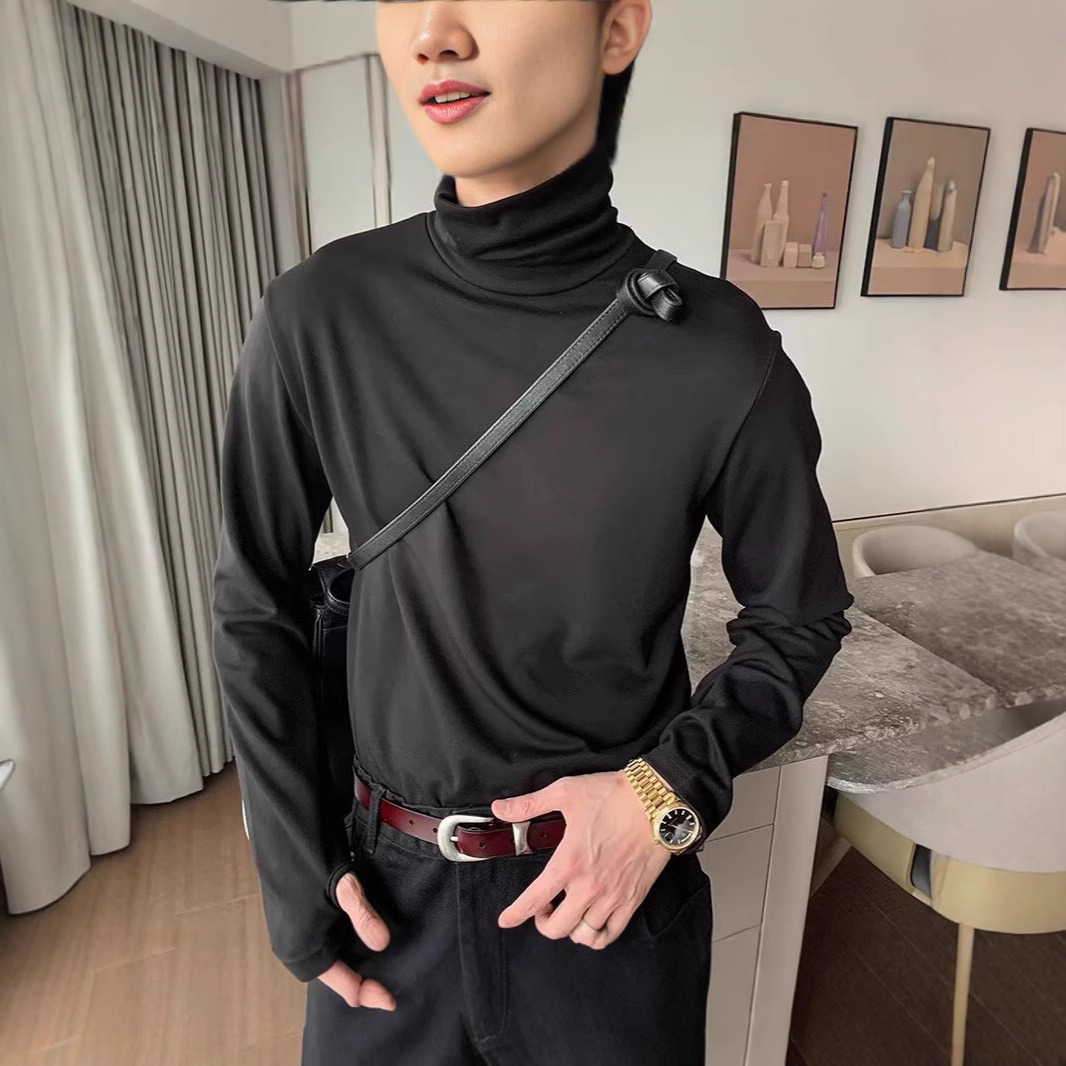 원피스 소프트 올 매치 하이넥베이스 셔츠 남자 하이 엔드 가을과 겨울 내부 긴팔 티셔츠 유행 단색