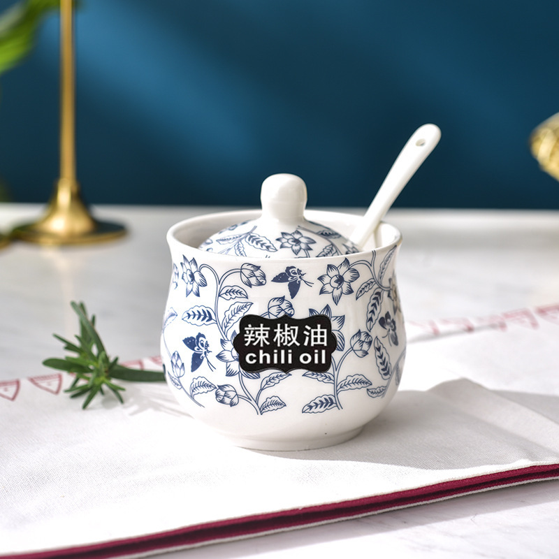 饭店家用陶瓷耐高温辣椒罐醋壶酱油壶味精罐盐罐调味罐酱油醋送勺|undefined