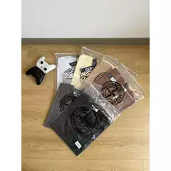 High-Quality Cross-Border Stone Island Badge Versatile Shirt for Men and Women Classic Armband Loose Heavy Short Sleeves