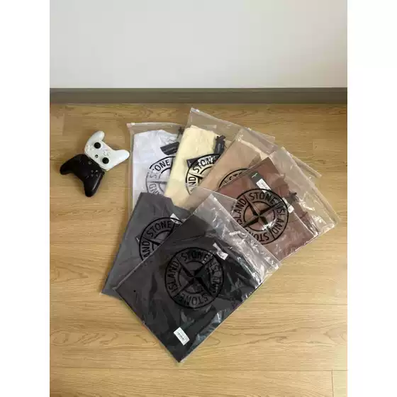High-Quality Cross-Border Stone Island Badge Versatile Shirt for Men and Women Classic Armband Loose Heavy Short Sleeves