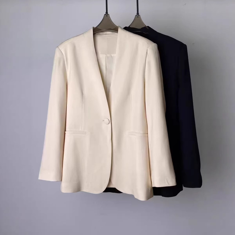 A High-End Style That Exudes a Relaxed Vibe~ Acetate Linen One-Button Elegant Commuter V-Neck Waist-Cinching Blazer Versatile Casual Jacket for Women