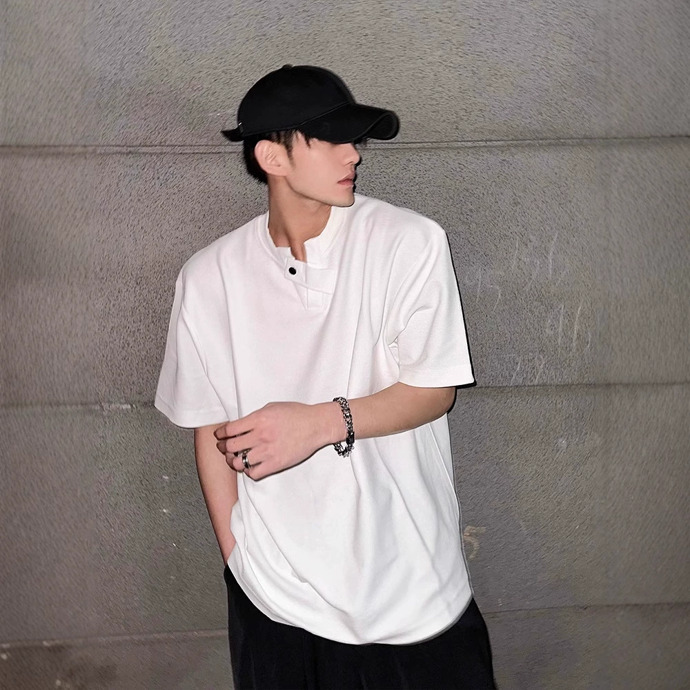 Cleanfit тяжелый V-образный вырез с короткими рукавами мужская летняя пуговица дизайн футболка свободная повседневная приливная карта красавчик с полусеченным рукавом