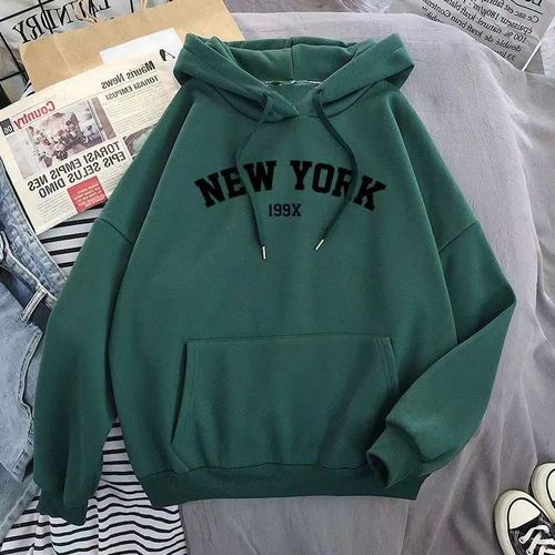 American Retro Letter Print Mid-Long Length Casual Hooded Sweatshirt Outerwear Loose Matchable Long-Sleeve Top for Women Autumn