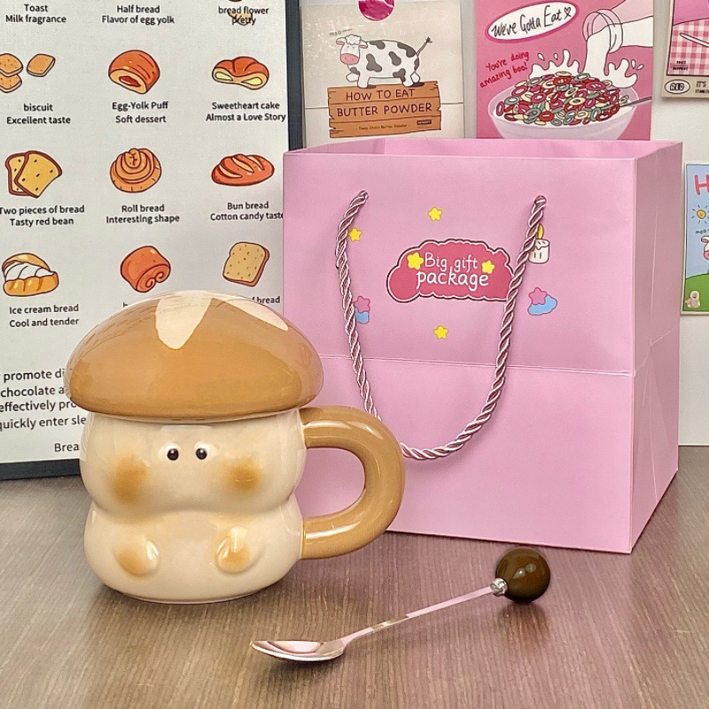 hongos genio taza de cerámica regalo de cumpleaños taza con tapa de gran capacidad esmaltado taza de agua de color taza de agua de pareja doméstica