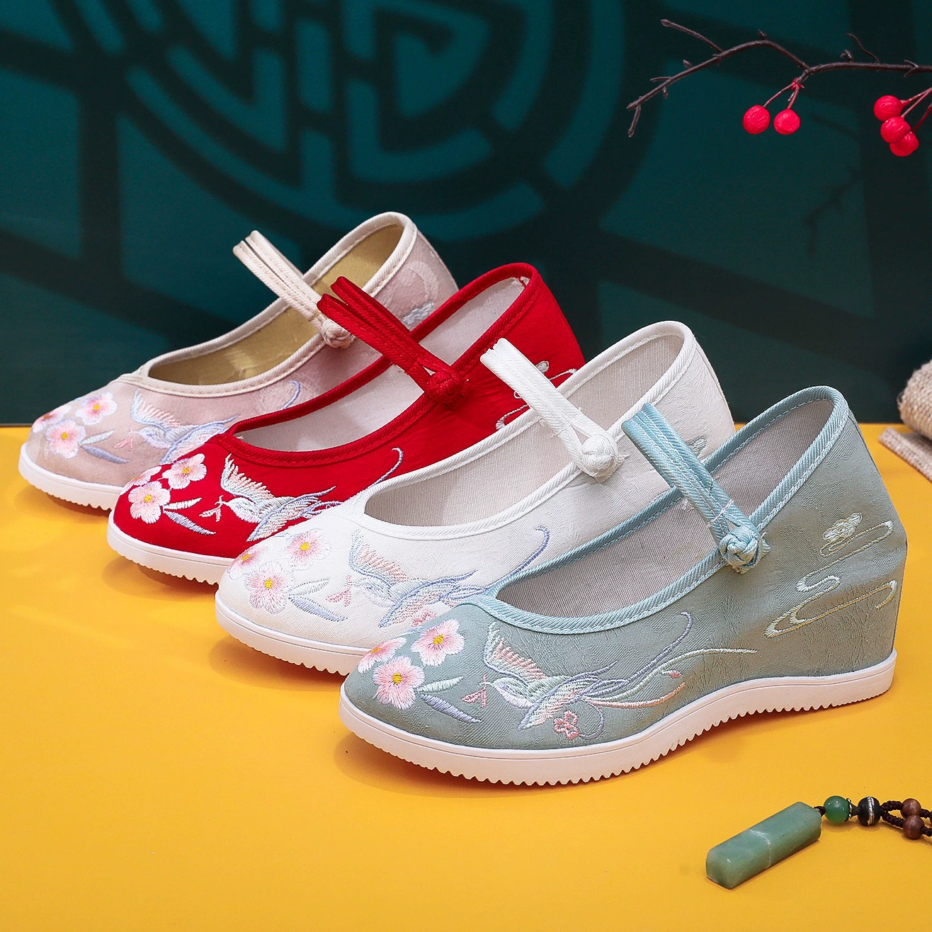 Opera Yan, новый стиль, скрытая высота, старая Пекинская Тканевая обувь, женская подходящая обувь ханьфу, туфли с вышивкой на платформе и высоким каблуком