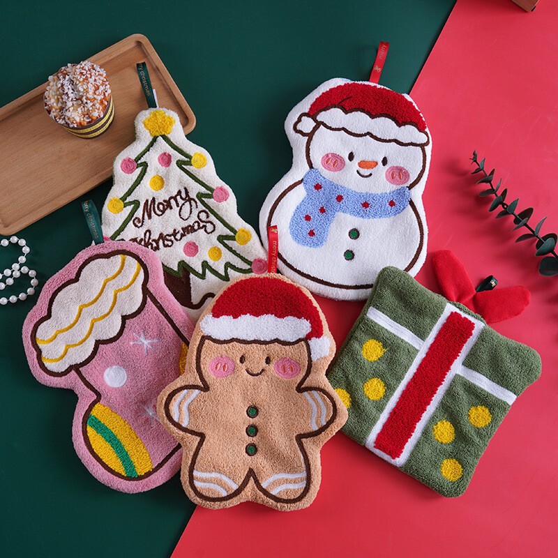 Cute Children's Hand Towels That Can Be Hung in the Kitchen or Bathroom, Absorbent Towels Wholesale, Coral Fleece Christmas Hand Towels