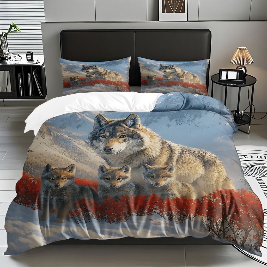 Impresión digital de patrón de lobo abrasivo conjunto de edredón suave transfronterizo pro-piel TEMU JIT venta directa de fábrica preferida