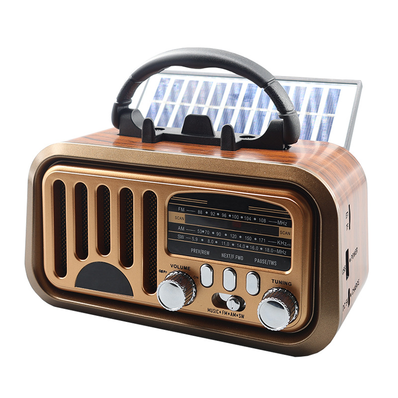Transfronterizo nuevo estilo retro solar portátil multifunción radio de tres bandas radio con tarjeta audio Bluetooth