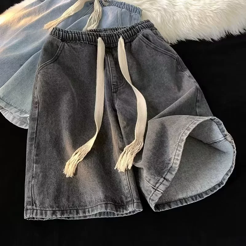 Тканая джинсовая юбка, летние тонкие шорты, ретро штаны, шнуровка, oversize