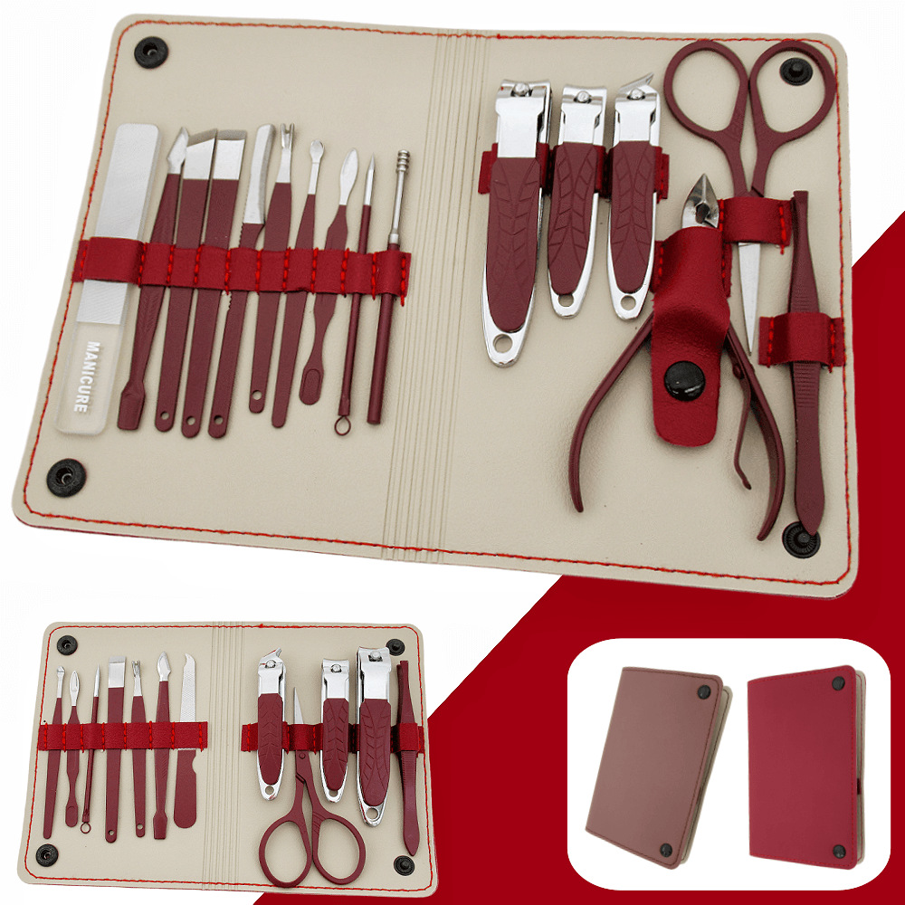 16-piece set of nail art multi-functional eyebrow blade nail tools exfoliating beauty scissors glass file foot scrubber nail groove bent nose plier