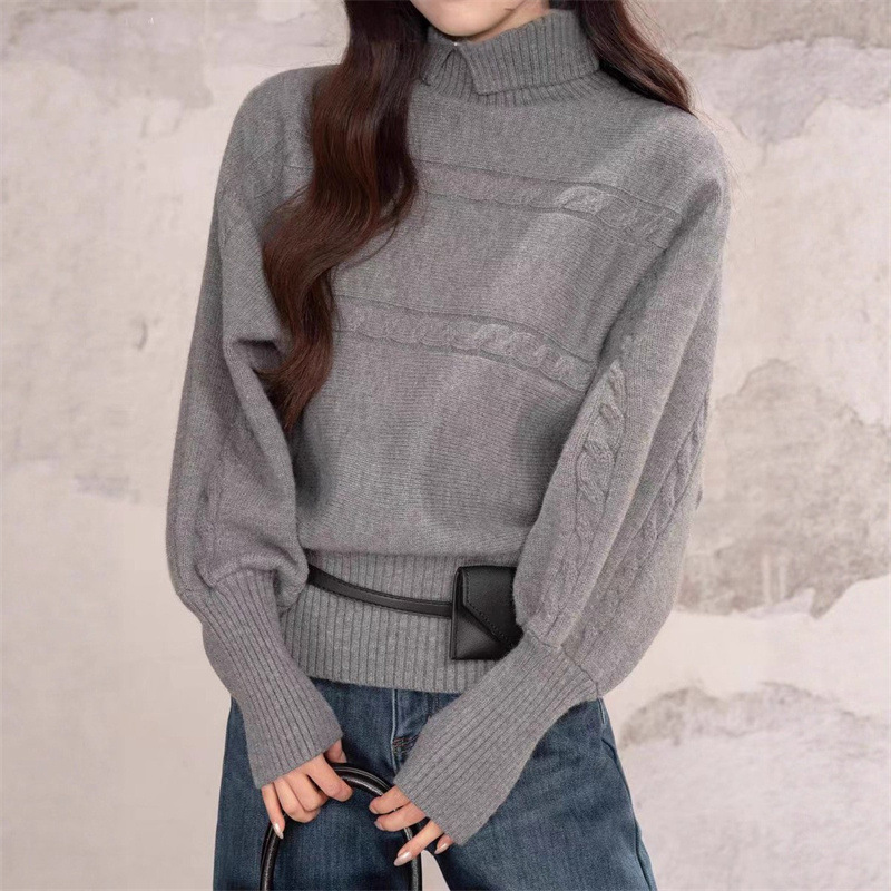2025 Winter Korean Style Casual Style Thickeneded Knitwear Design Cross-Border Long-Sleeved Pullover Top Warm Knitwear for Women