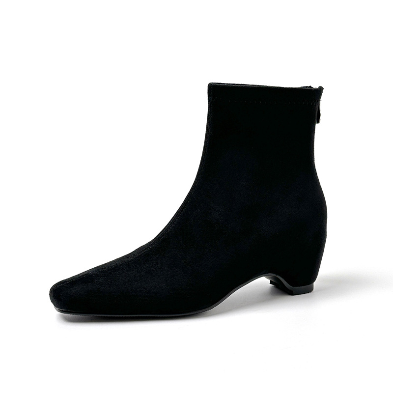 Botines de Tacón Grueso para Mujer 7 cm Superfibra con Cremallera Trasera para Otoño e Invierno
