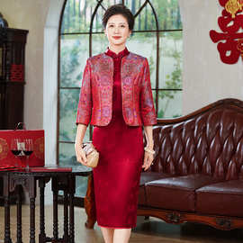妈妈秋冬红色外套新中式婚宴醋酸上衣2025年新款刺绣旗袍外搭2503