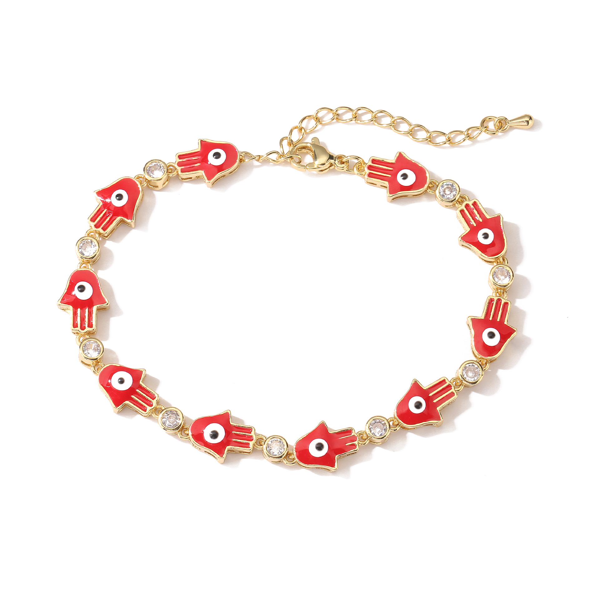 Fashion Geometric Devilu0027S Eye Hand Of Fatima Copper Bracelets Zircon Copper Bracelets