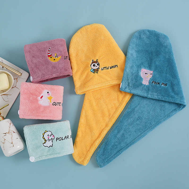 Hair Towel Microfiber Head Wrap Soft Cartoon Embroidery For Women_voghion.com