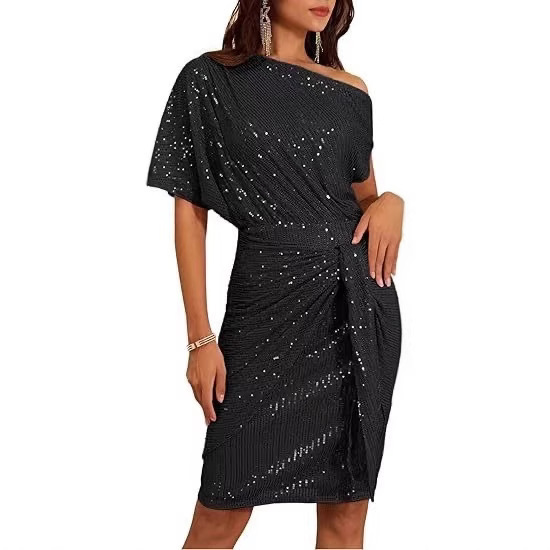 2025 New European and American Cross-Border Women's Sequin Party Club Dress Off-Shoulder Long Fashion Cocktail Dress 2025 New European and American Cross-Border Women's Sequin Party Club Dress Off-Shoulder Long Fashion Cocktail Dress