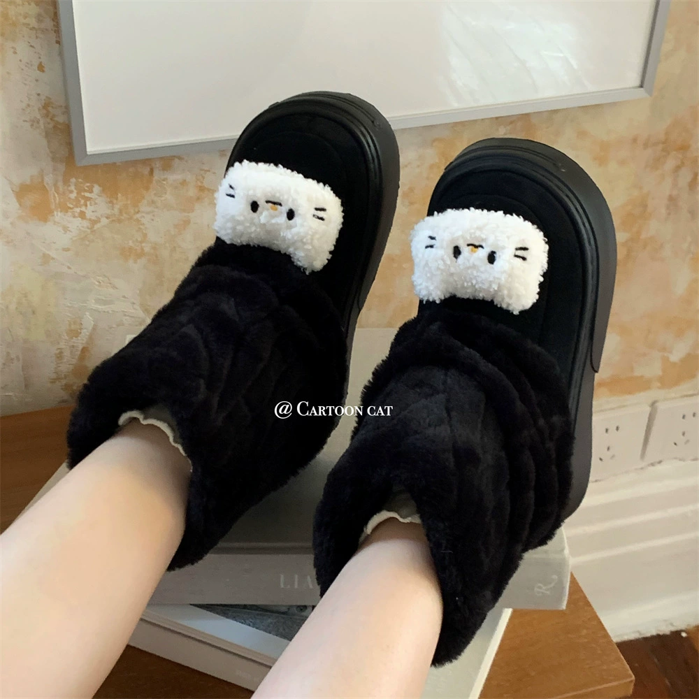 Ретро леди мода милый котенок снежные сапоги личность теплая девушка сердце зимой носить северо-восточные хлопковые туфли