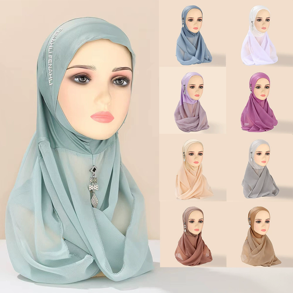 Шарф-платок из шифона с разрезом, кулоном и элементами декора, однотонный, этнический, женский, из марли, готов к продаже.