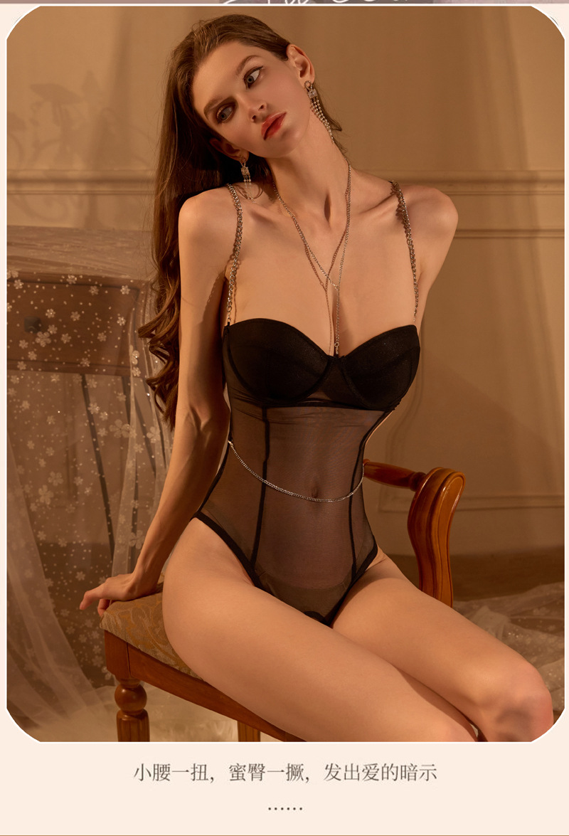 See-Through Mesh Bodysuit Lingerie, Push-Up Underwire, One-Piece Black — detail image 11