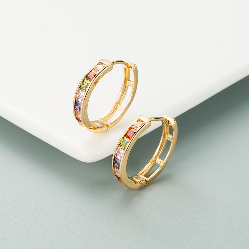 Fashion New Copper Gold-plated Inlaid Colorful Zircon Geometric Earrings display picture 6