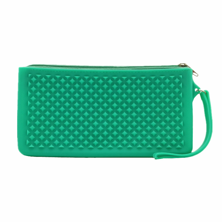 Bolsa de almacenamiento de silicona de gran capacidad de alto aspecto bolsa de cosméticos de cremallera multifuncional portátil cuadrada con impresión de logotipo