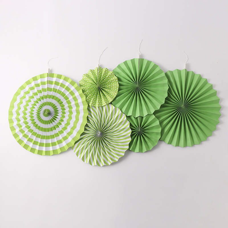 6 Fan de papel Flores verdes