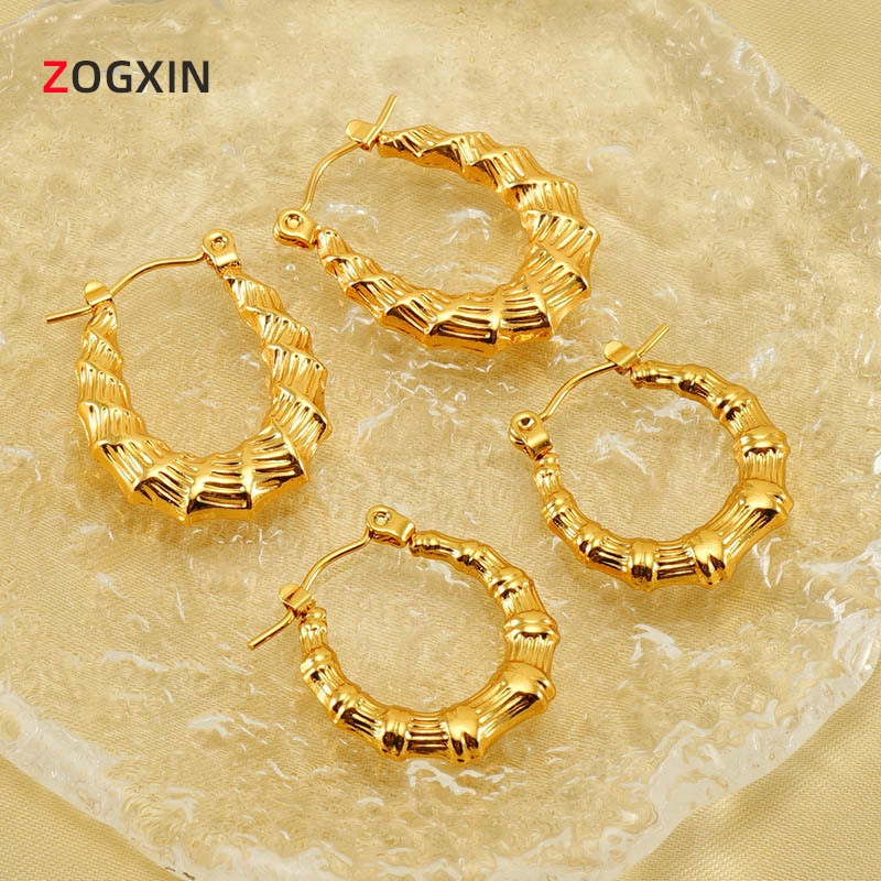 Cross-border hot autumn titanium steel bamboo earrings wholesale European and American vintage gold-plated earrings fashion trend earrings jewelry