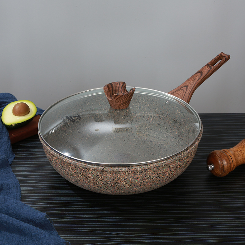 Granito wok antiadherente wok estufa plana de doble uso wok hogar al por mayor