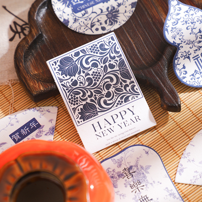 Nuevos productos de cordier de siete colores Tarjetas de decoración de Año Nuevo Tarjetas de felicitación Tarjetas postales