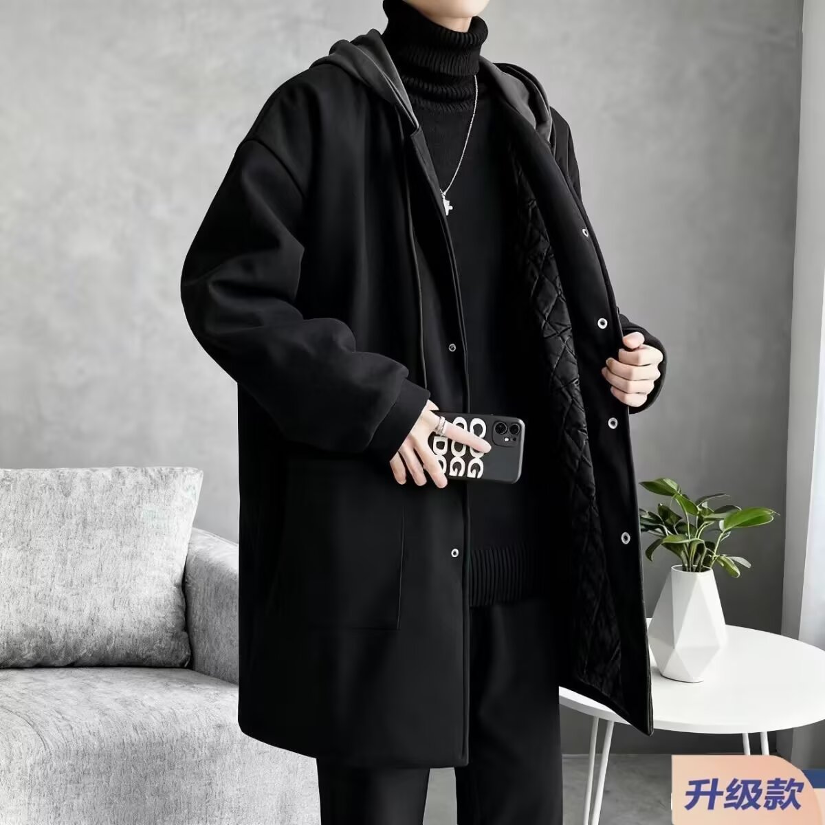Men's Korean style trendy and handsome mid-length wool coat, Hong Kong style versatile autumn loose-fitting outerwear wholesale