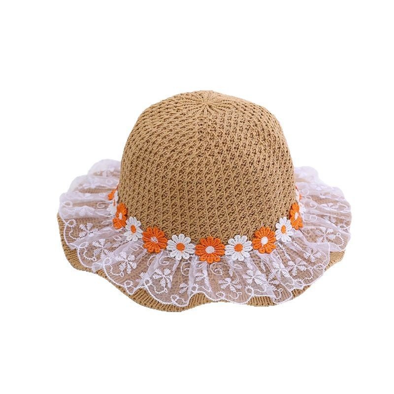 Sombrero de bebé para niños de verano, sombrero para el sol para niñas, sombrero de princesa de margarita de encaje, sombrero de paja de protección solar hueco y transpirable