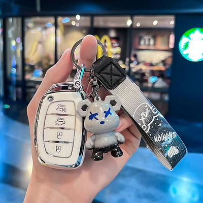 Car key bag edge modern 4 key key cover - modern-q-model-smart-4-button-speaker-single-shell-white-gray-violent-bear-pendant