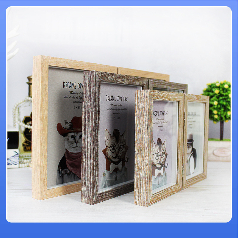 Double folding combination photo frame retro American personality 6 inch 7 inch 8 inch folding photo frame wholesale