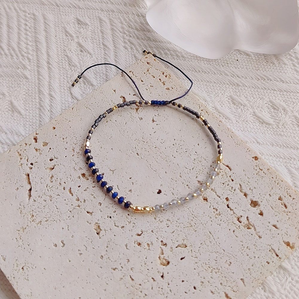 7g Weight Bracelets Classification Ribbon Chain Material 1 Piece Quantity Daily Occasion Simple Style Round Natural Stone Seed Bead Ribbon Knitting Women's Bracelets