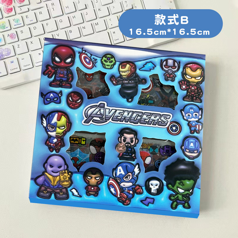 Pegatinas de caja de los Vengadores 96 cuentas de mano caja de regalo para niños cartón de dibujos animados pegatinas de mascotas impermeables