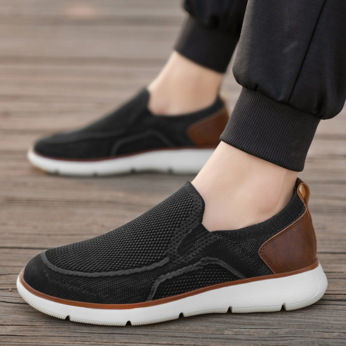 Cross-border 2024 new knitted mesh sports shoes, lightweight and breathable, men's anti-slip and wear-resistant soft soled casual lace-up shoes