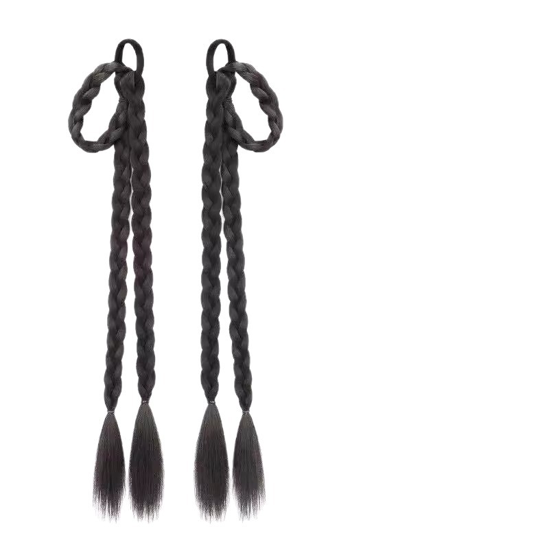 Peluca de Coleta Doble Trenzada de Fibra de Alta Temperatura con Efecto Natural para Cosplay y Eventos